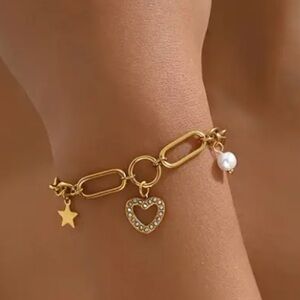 High Elegance Heart, Star, And Charm Gold-Tone Bracelet
